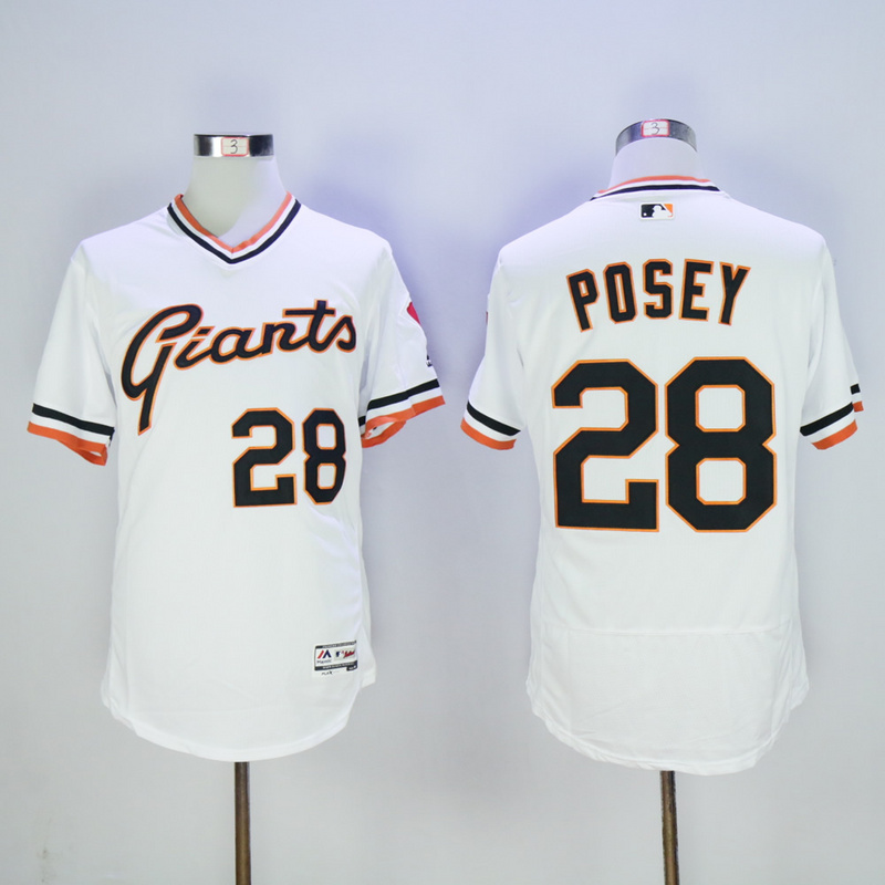 Men San Francisco Giants #28 Posey White Throwback Elite MLB Jerseys